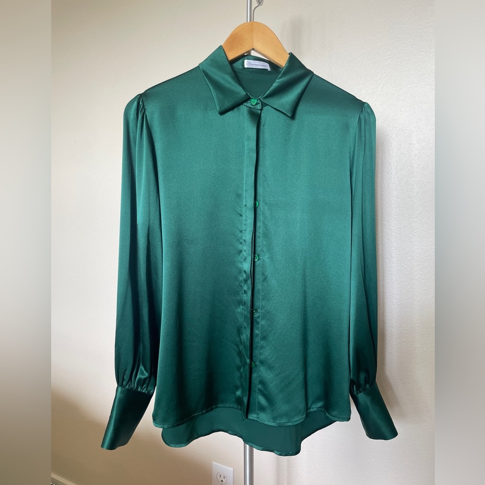 Lilysilk X MIM Emerald Green Button Down Blouse - 100% Mulberry Silk